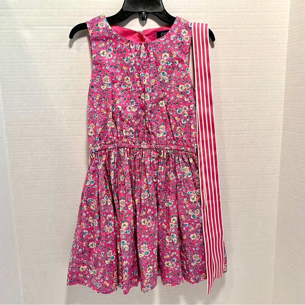Polo Ralph Lauren Pink Floral Dress with Striped Bow